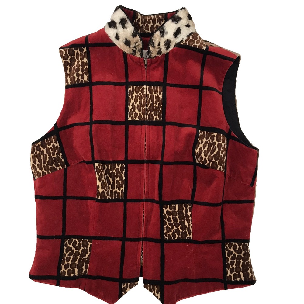 Vintage TAPP New York Vest Artsy Mixed Media Animal Print Boho Velour Corduroy